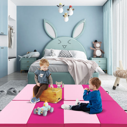 Tappetino per ginnastica pieghevole a 4 pannelli con maniglie chiusure a strappo-Tappetino in ecopelle 300x117cm Rosa scuro