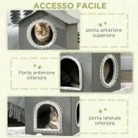 Casetta per Gatti a Due Livelli con Cuscini Lavabili 3 entrate, 42x46x59.5 cm, Grigio