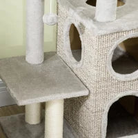 Tiragraffi per Gatti da 5kg max con Lettino e Pallina da Gioco, in Truciolato, Peluche e Sisal, 60x40x91 cm