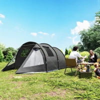 Tenda da Campeggio 3 Posti con 2 Stanze Interne con Finestre e Coperture, 475x264x172 cm, Nero