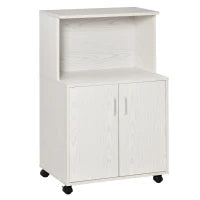 Mobile Cucina Multiuso con Ruote, Armadietto e Ripiano per Microonde, Credenza Alta in Legno Truciolare, 60.4x40.3x97cm Bianco