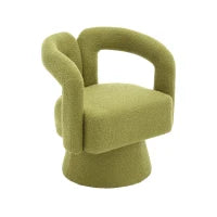 Poltrona Girevole Imbottita in Stoffa Bouclé, Design a Botte per Salotto e Ufficio, Verde Oliva