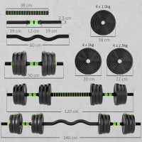 Set di pesi regolabili da 25 KG 2 in 1, Nero e Verde