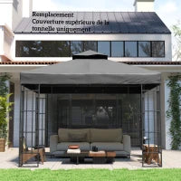 Telo per Gazebo 3 x 3 m, Telo di Ricambio per Gazebo a 2 Livelli, Protezione UPF30+, con Fori di Drenaggio, Grigio Scuro