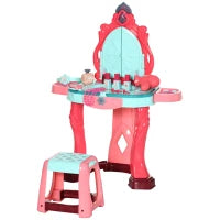Tavolino Toeletta per Bambine con Sgabello, Specchio, Luci e Accessori, in PP e GPPS, 57x34x76 cm, Multicolore