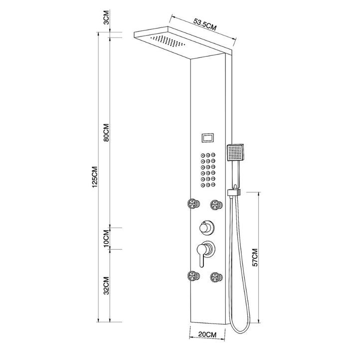 Colonna pannello doccia chester-1 spazzolata acciaio 4 funzioni display temperatura