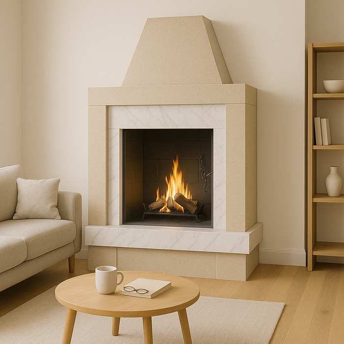 Camino a legna prefabbricato in ghisa con focolare aperto m80tgh riscaldamento