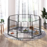 Recinto per Cani di Piccola Taglia a 8 Pannelli Modulabili da 80x1.5x80 cm, Box per Cani e Cuccioli Pieghevole con Porta in Acciaio con 8 Picchetti, Nero