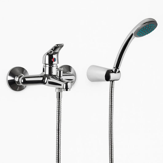 Miscelatore rubinetto esterno vasca europa in ottone cromato con set doccia