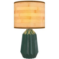 Lampada da Tavolo con Base in Ceramica e Paralume in Lino Stile Retrò 40W Verde e Legno Naturale