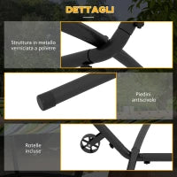 Supporto per Amaca da 330 cm max con 6 Fori e Rotelle, in Metallo, 290x120x115 cm, Nero