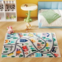 Tappeto con Motivo Paesaggistico a Sfondo Bianco, Tessuto Morbido, Facile da Pulire, 160x120x1cm, Multicolore