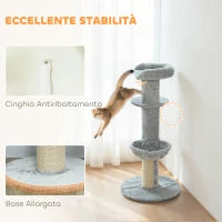 Albero Tiragraffi per Gatti Alto 103.5 cm con Lettino e Amaca, Rivestimento in Peluche, Grigio Chiaro