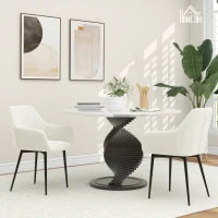 Set 2 Sedie da Pranzo Nordiche Imbottite con Braccioli Ricurvi in Tessuto Effetto Velluto, 54x57x80 cm, Crema