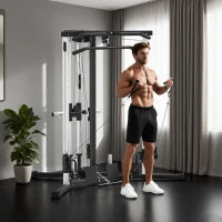 Stazione Fitness per Allenamento Totale con Sbarra per Trazioni e Bilanciere, in Acciaio, 170x139x200 cm, Nero