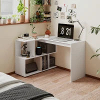 Scrivania Angolare Moderna per Ufficio con 4 Ripiani in Legno Bianco, 120x100x77 cm