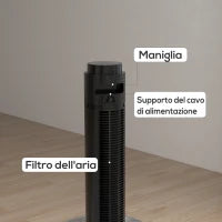 Ventilatore a Torre 45W a 4 Modalità e 3 Velocità con Timer da 12h, in ABS, Ø31.5x96 cm, Nero