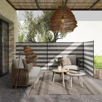 Paravento da Spiaggia Pieghevole Frangivista in Poliestere con Barre in Acciaio, 540x150 cm, Grigio