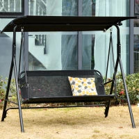 Dondolo da Giardino Terrazza 2 Posti con Tettuccio Regolabile in Metallo e Texteline 172x110x155cm Nero