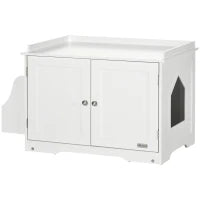 Mobile Lettiera per Gatti a 2 Ante con Divisorio Interno Regolabile, 86x48x52 cm, Bianco
