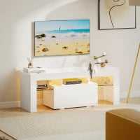 Mobile TV, con illuminazione LED e ripiani in vetro temperato, 120x34x45cm, Bianco