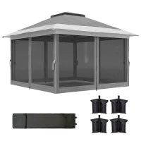 Gazebo Pieghevole 3.6x3.6 m con Pareti, Altezza Regolabile e Protezione UPF50+, Borsa con Ruote, Grigio