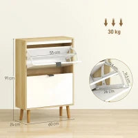 Scarpiere Stretto con 2 Porte in Bianco Lucido Ripiani Regolabili Gambe in Legno per 12 Paia di Scarpe