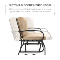 Panchina a Dondolo da Giardino per 2 Persone con Cuscini per Seduta e Schienale, 122x70x87cm, Khaki
