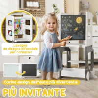 Scala Montessori 4 in 1 per Bambini con 2 Lavagne e Set Tavolo e Sedia, in Legno, 58x46x92 cm, Bianco
