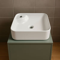 Lavabo d'appoggio ceramica bianco quadrato lavandino arredo bagno cm 43x43x12