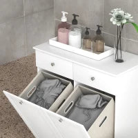 Mobile da bagno, mobile portaoggetti, con cesti per il bucato pieghevoli 2 cassetti, 78L x 40l x 90,5H cm, bianco