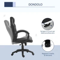 Sedia da Gaming ad Altezza Regolabile, Sedia da Ufficio con Funzione a Dondolo, Girevole e Reclinabile, 71x61x108-118 cm, Nera