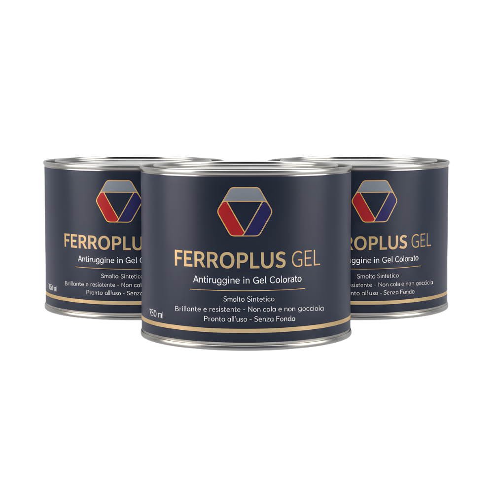 Kit 3 pezzi ferroplus gel smalto sintetico antiruggine rosso fuoco 750 ml
