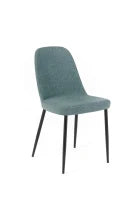 E-STYLO Sedia da pranzo in tessuto acquamarina e gambe in metallo nero, imbottita, 55cm X 46cm H. 85cm.
