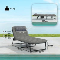 Lettino da Giardino Pieghevole e Reclinabile con Tasca Laterale, 68x189x30 cm, Nero e Grigio