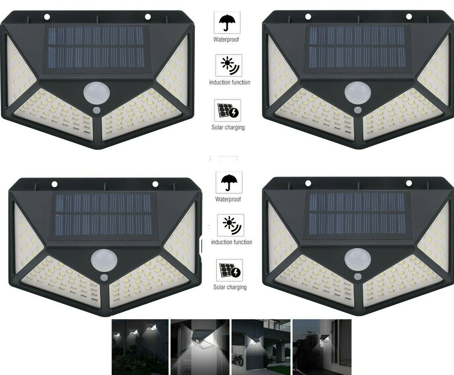 4pcs Lampada luce faretto faro esterno energia solare 100 LED sensore movimento