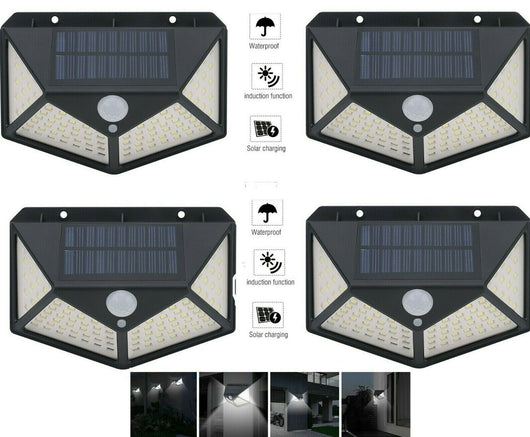 4pcs Lampada luce faretto faro esterno energia solare 100 LED sensore movimento
