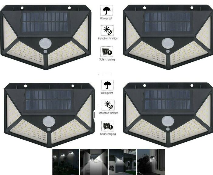 4pcs Lampada luce faretto faro esterno energia solare 100 LED sensore movimento
