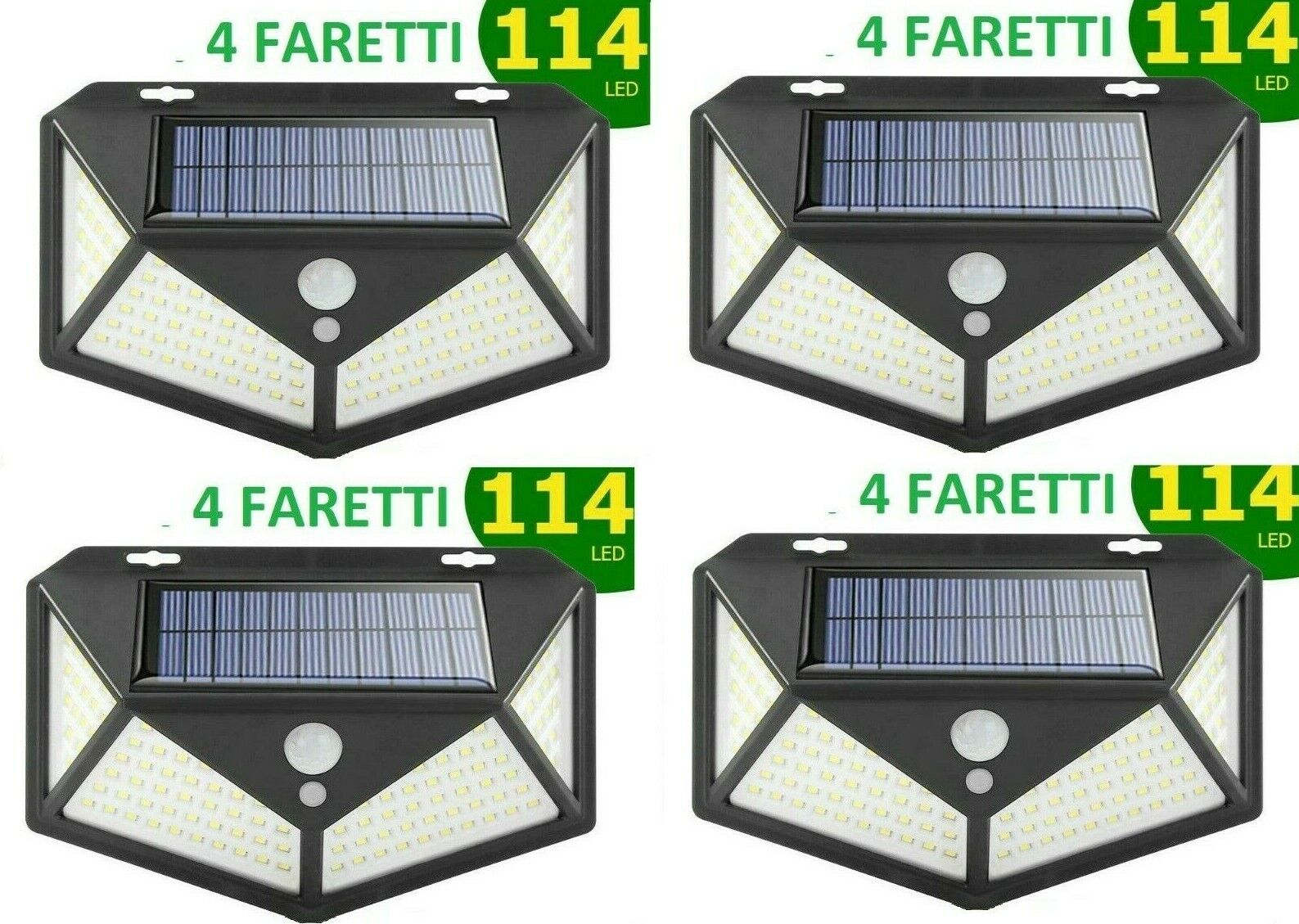4pcs Lampada luce faretto faro esterno energia solare 114 LED sensore movimento