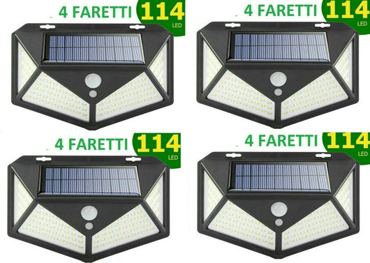 4pcs Lampada luce faretto faro esterno energia solare 114 LED sensore movimento