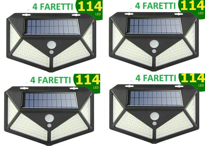 4pcs Lampada luce faretto faro esterno energia solare 114 LED sensore movimento