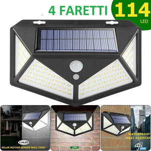 4pcs Lampada luce faretto faro esterno energia solare 114 LED sensore movimento