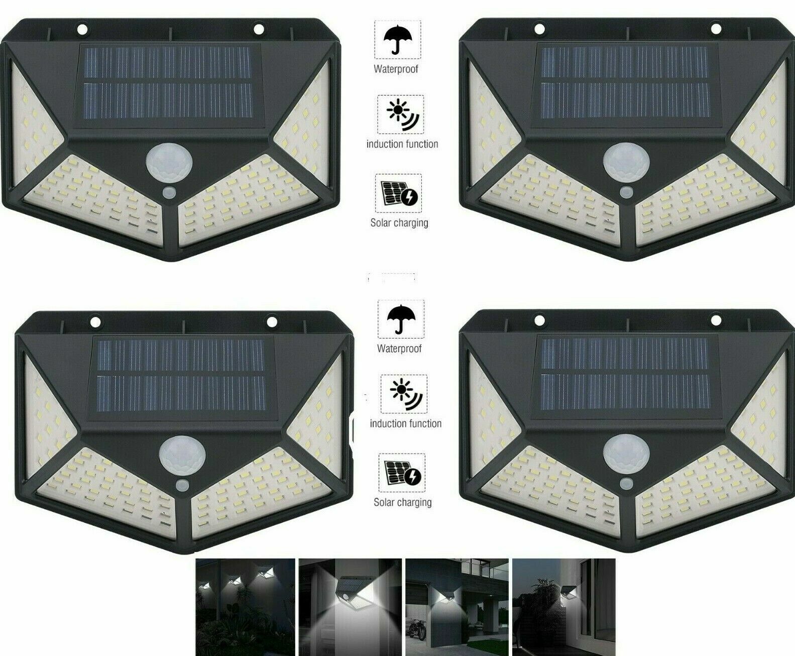 4pcs Lampada luce faretto faro esterno energia solare 114 LED sensore movimento