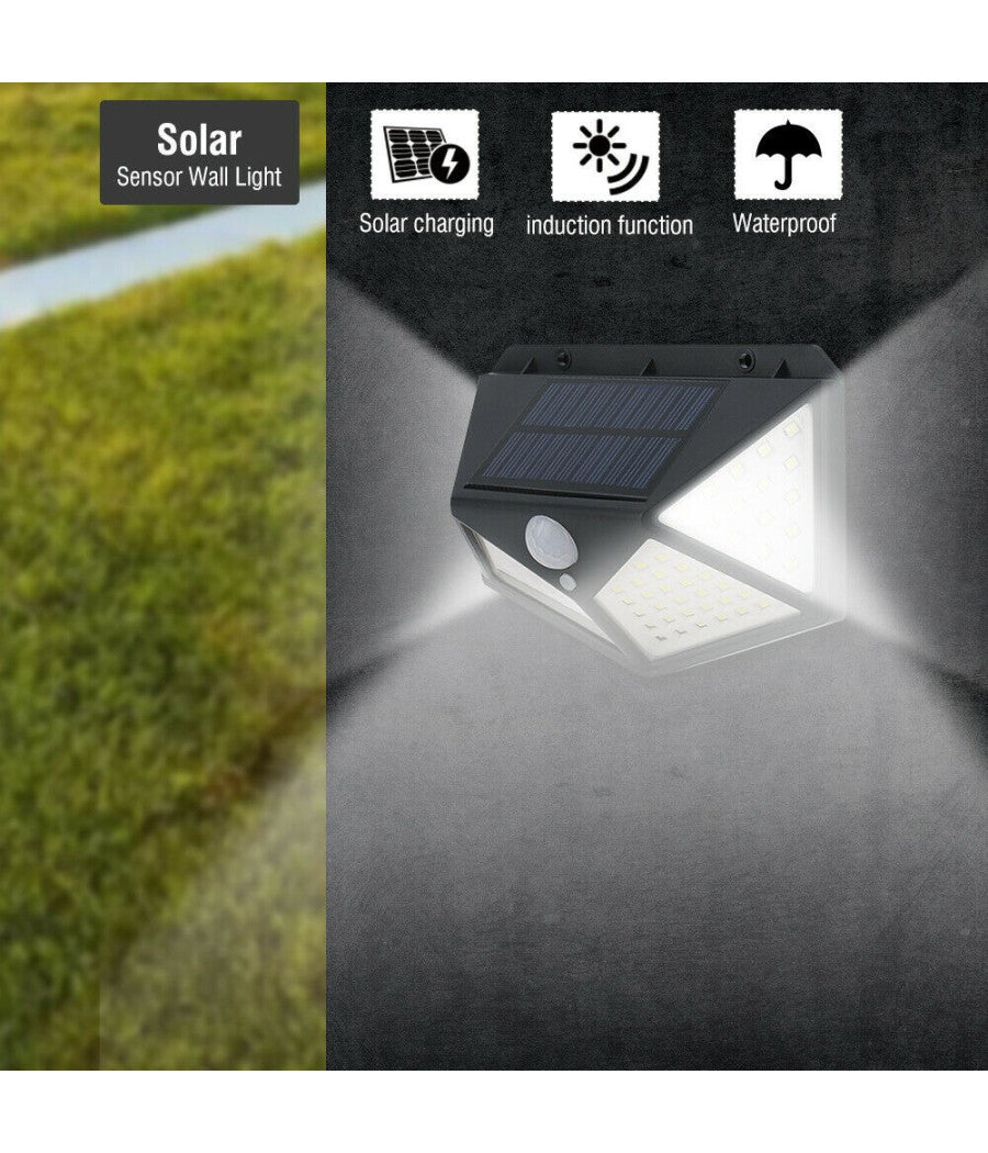 4pcs Lampada Luce Faretto Faro Esterno Energia Solare 100 Led Sensore Movimento         