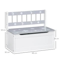 Cassapanca Moderna Portagiochi con Leva a Gas, in MDF e Legno di Pino, 60x30x50 cm, Bianco e Grigio