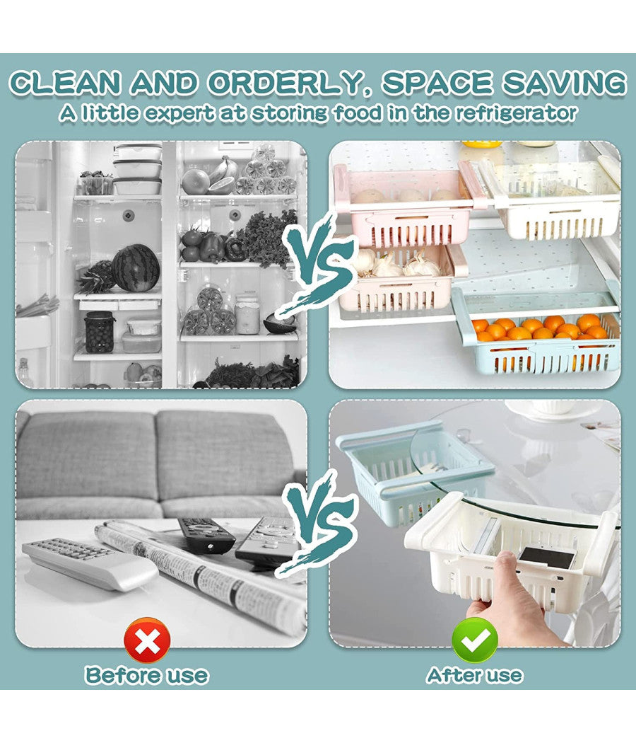 4pz Cassetto A Morsetti Per Frigorifero Facile Da Appendere Cestino Contenitore         