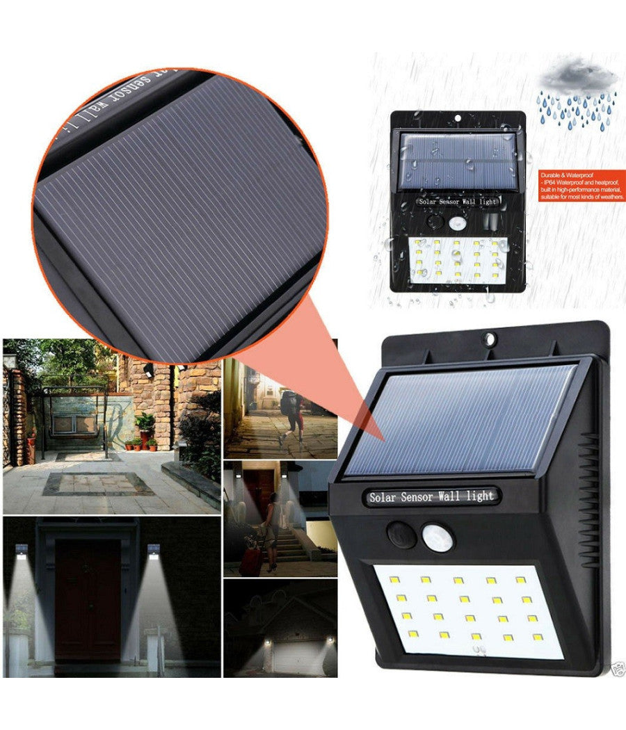 4pz Faretto Led Da Esterno Con Pannello Solare Sensore Movimento Crepuscolare         