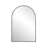 Specchio da parete ad arco con cornice in ferro, specchio da trucco per bagno, 61x2,5x91 cm, Argento