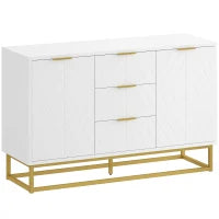 Credenza Moderna Bianca, Credenza Bassa Buffet per Cucina o Sala da Pranzo con 3 Cassetti e 2 Ante, 120x40x76cm
