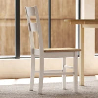 Set di 2 Sedie da Cucina, Legno di Gomma, Piedini protettivi, Schienale leggermente curvato, Bianco